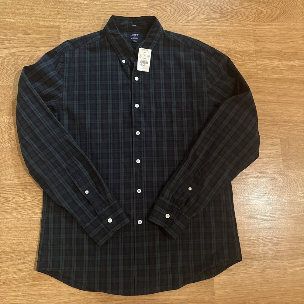 J Crew Flex Washed Shirt Mens Large Slim Fit Multicolor Plaid Stretch Preppy NWT